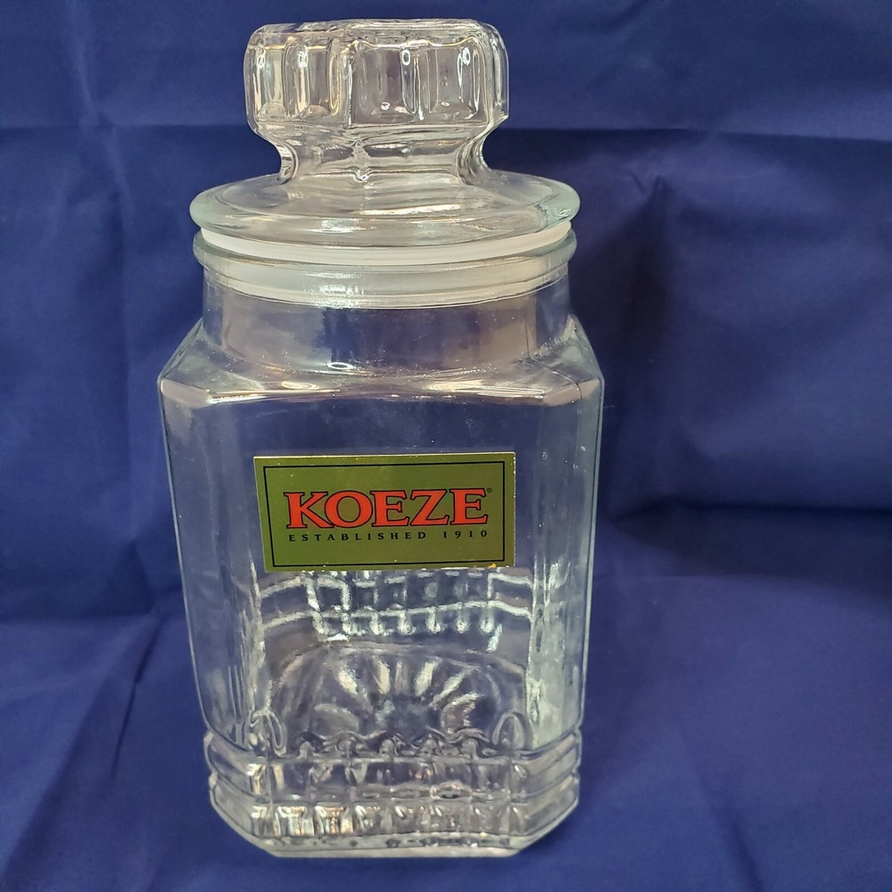 Vintage KOEZE'S Drugstore Glass Jar Apothecary Canister Lidded 9 1/2" Tall